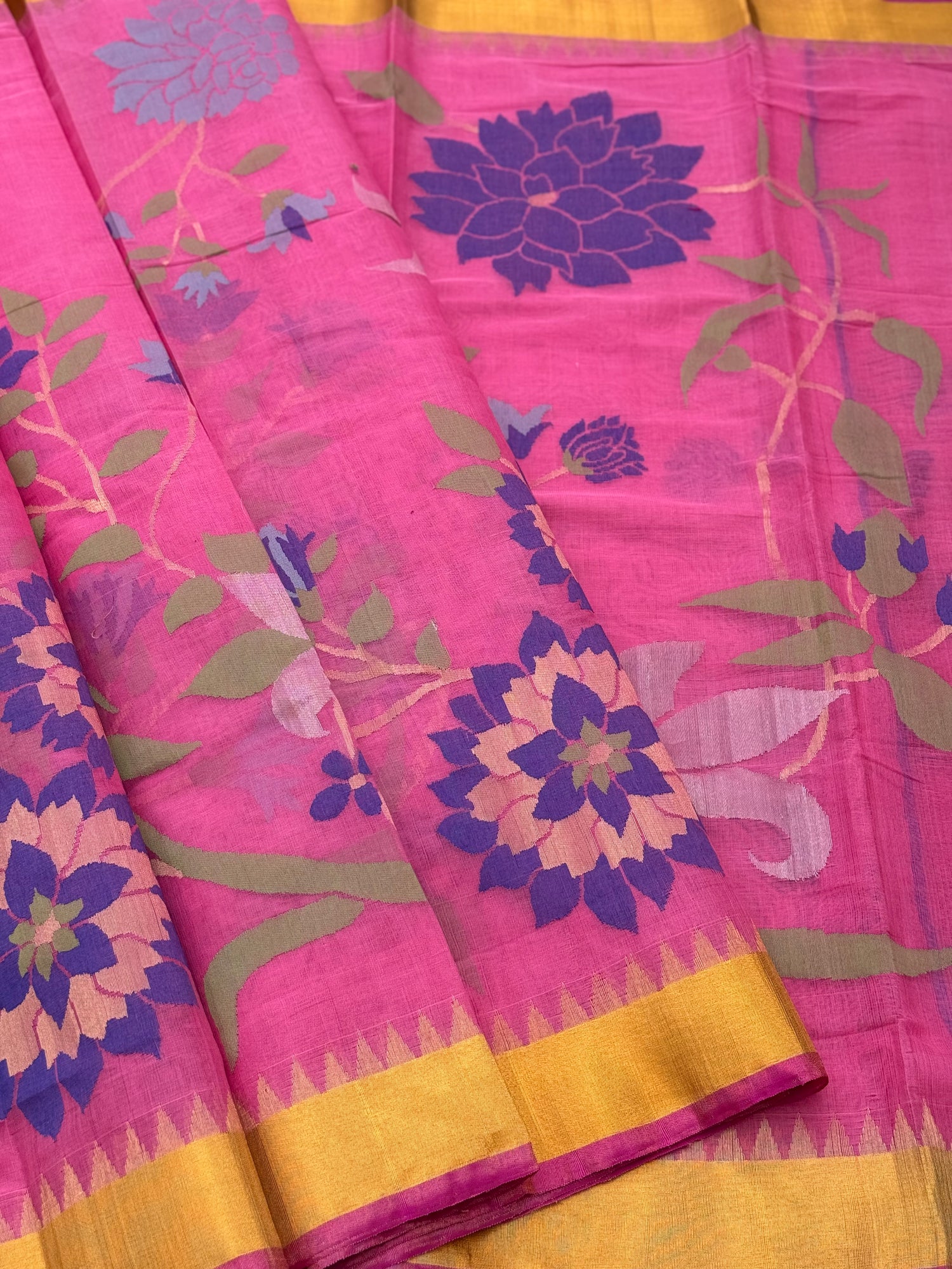 A gorgeous baby pink colour all over jaal weave organic handwoven ponduru Khadhi cotton Jamdani saree