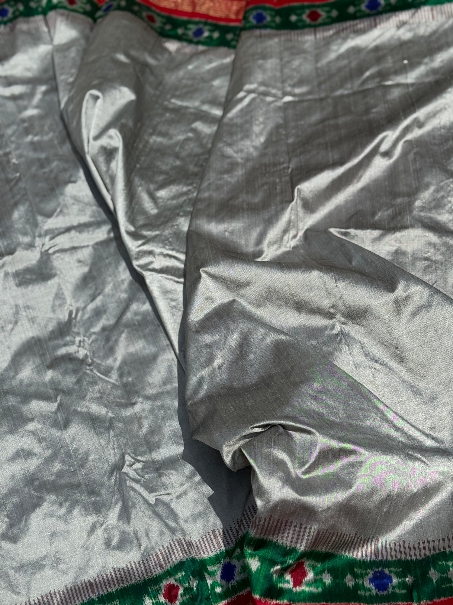 Metallic grey Designer Cut Brand Exclusive Uzbek Inspired Silk Ikkat Saree