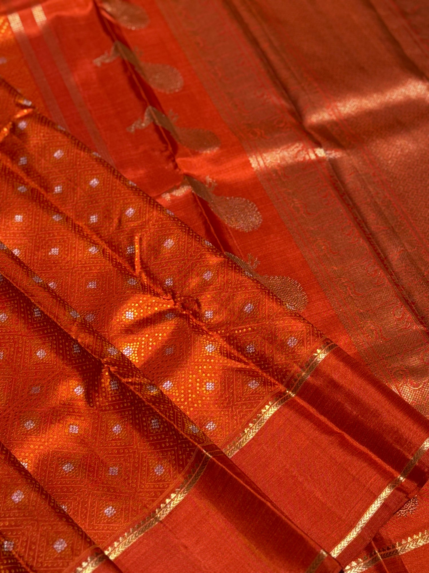 An awe inspiring masterpiece rustic orange shade bhandini inspired kanchivaram silk saree masterpiece