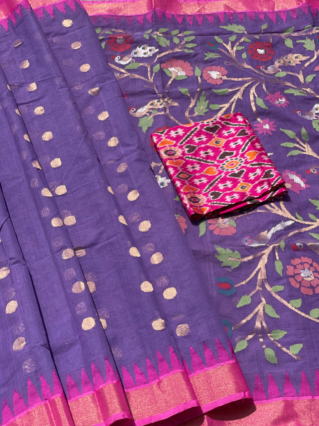 Handspun Ponduru Khadi Jaal Jamdani Saree in Lavender shade
