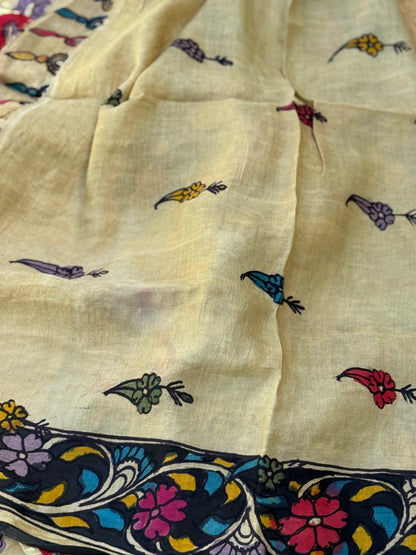 The exquisite Gharchola gajji silk pure handwoven adorned with flora fauna Handdrawn handpainted penkalamkari