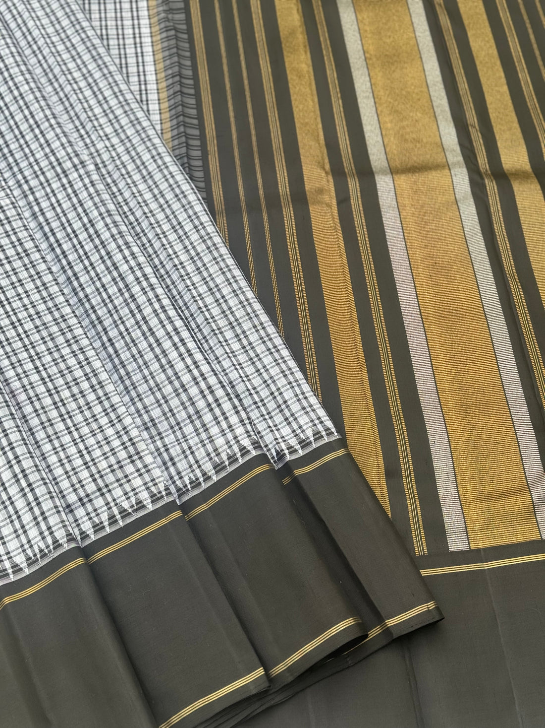 Linen by Mulberry silk Korvai Kanchivaram silk saree