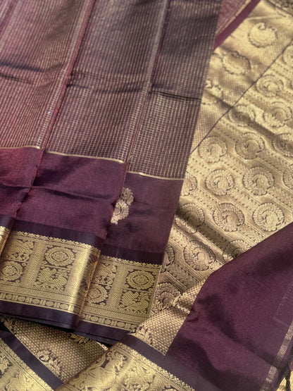 A gorgeous coffee brown zari checks weave handwoven kanchi silk cotton saree