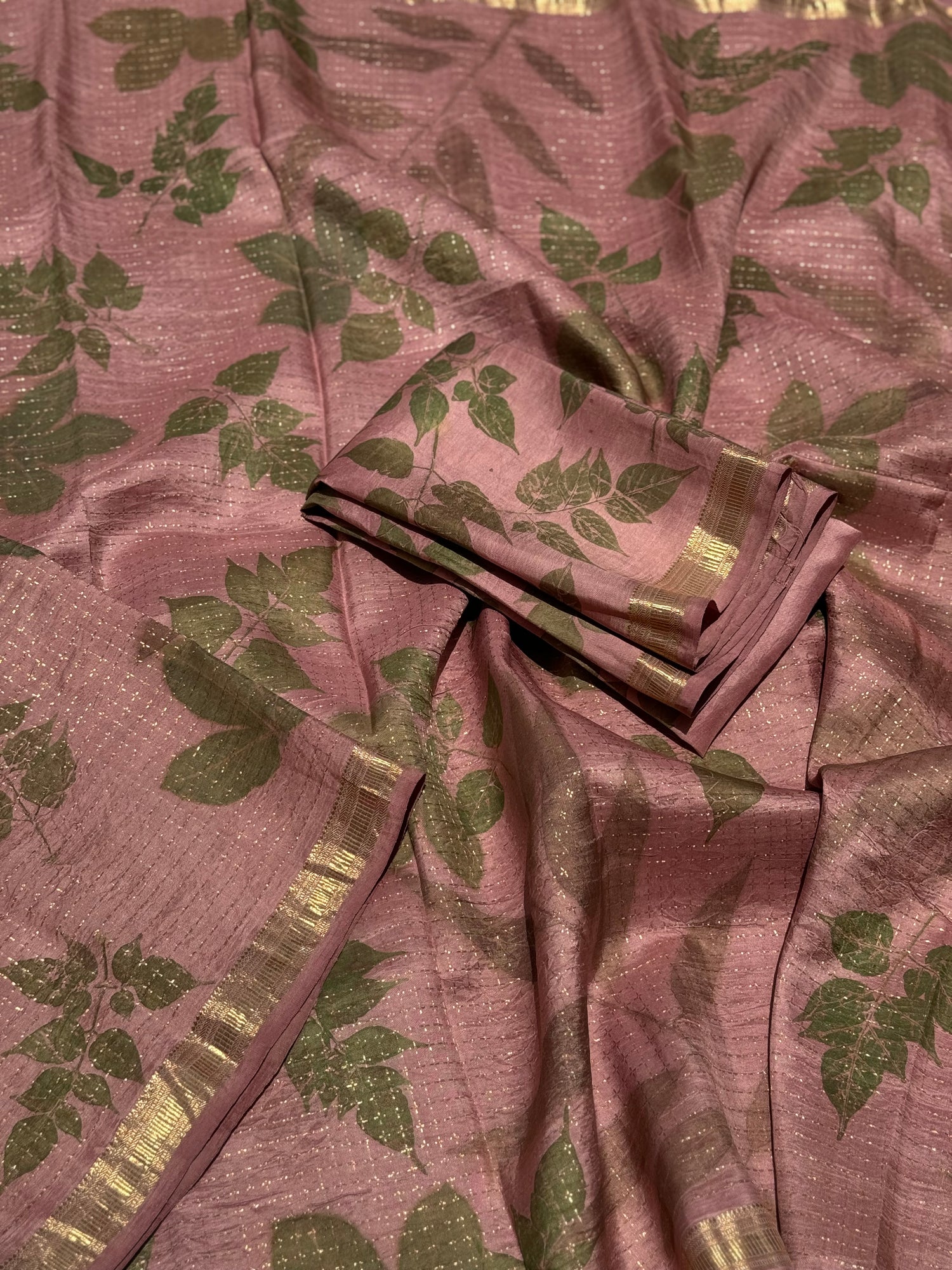 Rose gold EcoPrints in Kanchivaram silk saree