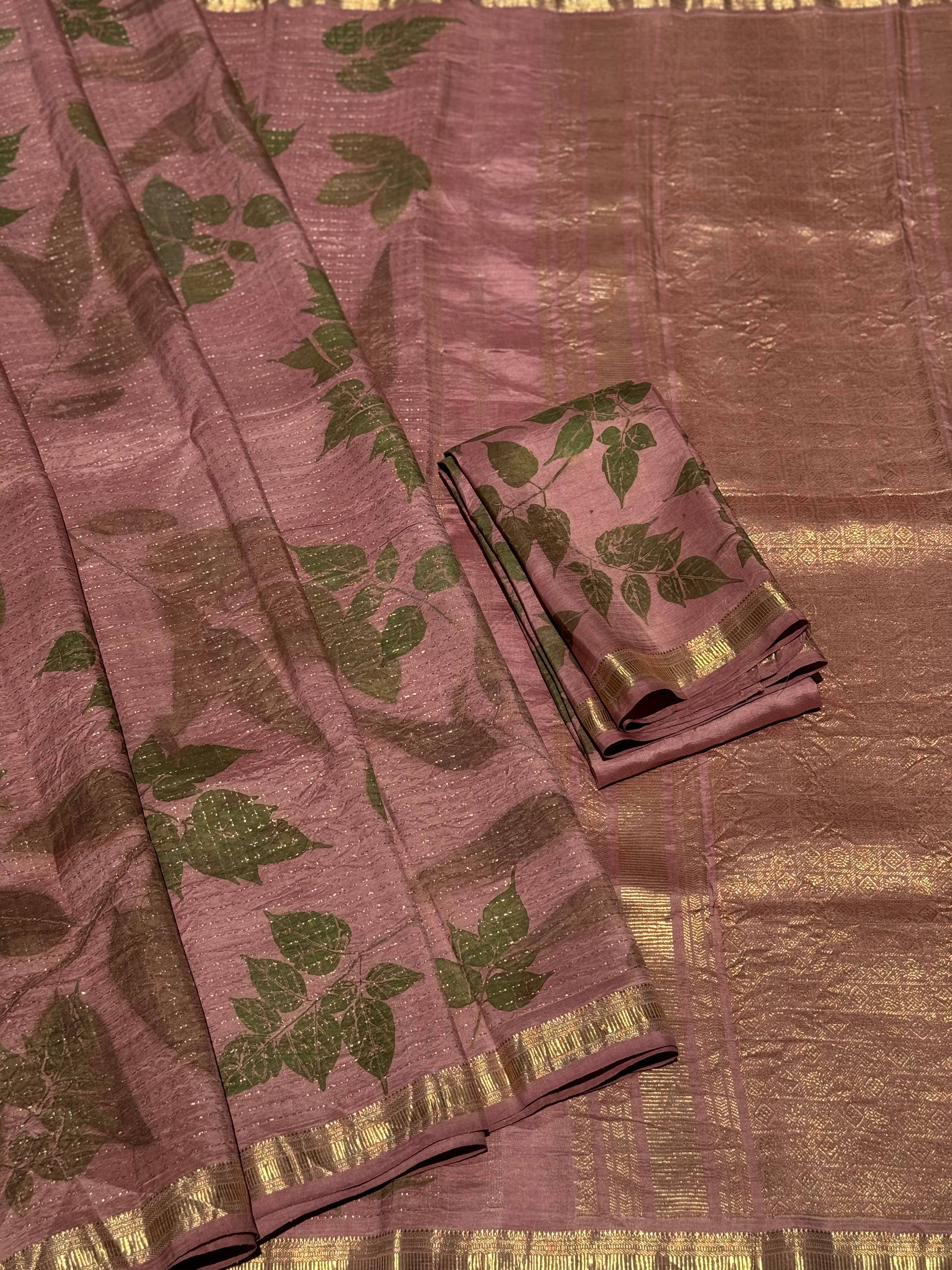 Rose gold EcoPrints in Kanchivaram silk saree