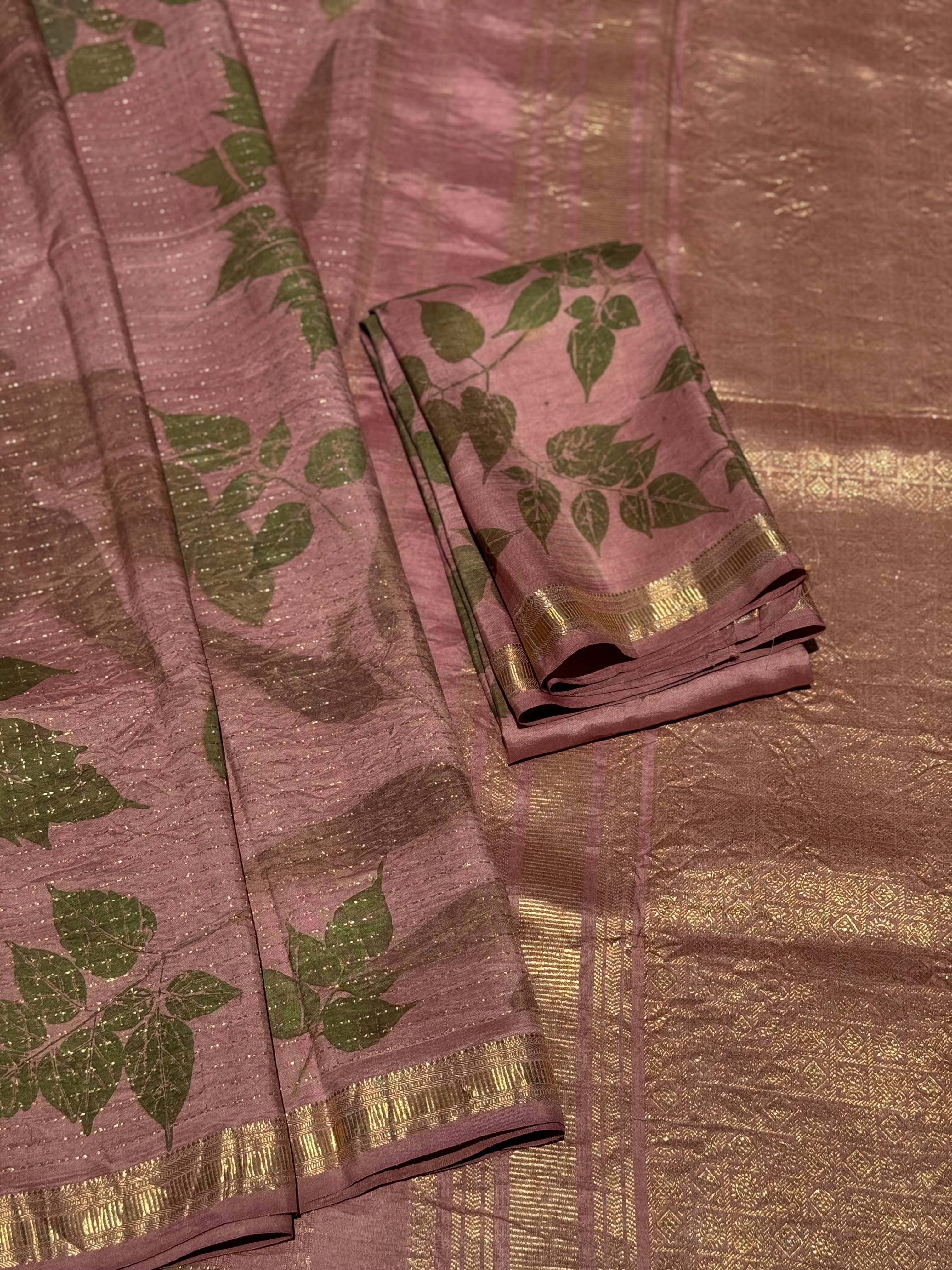 Rose gold EcoPrints in Kanchivaram silk saree