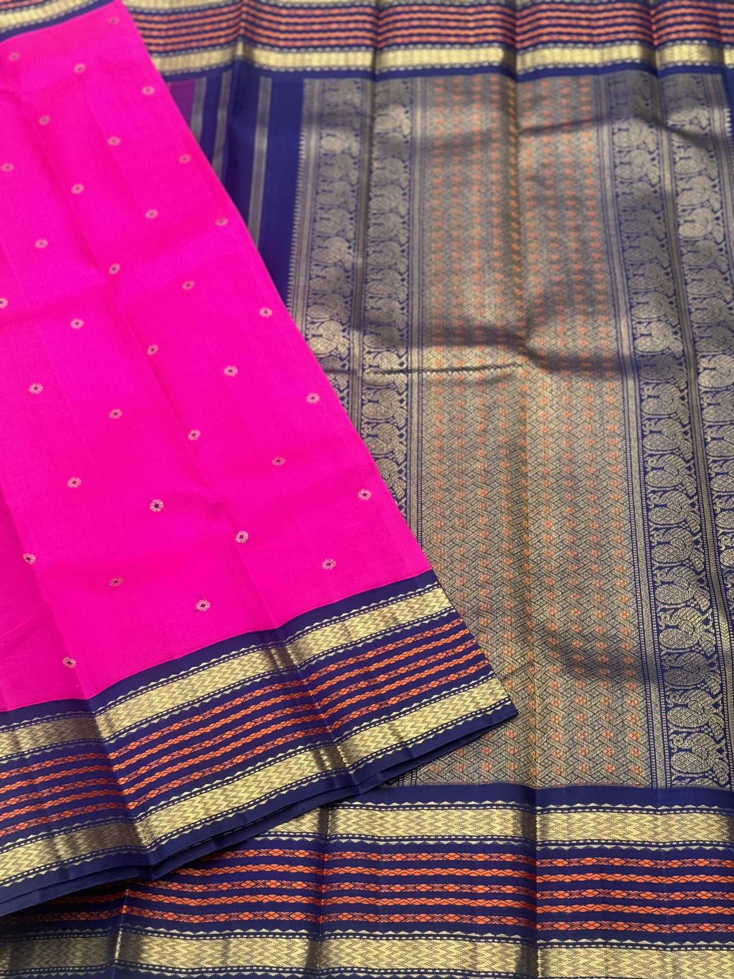 A Masterpiece kanchivaram korvai silk saree in Patturose pink with midnight blue
