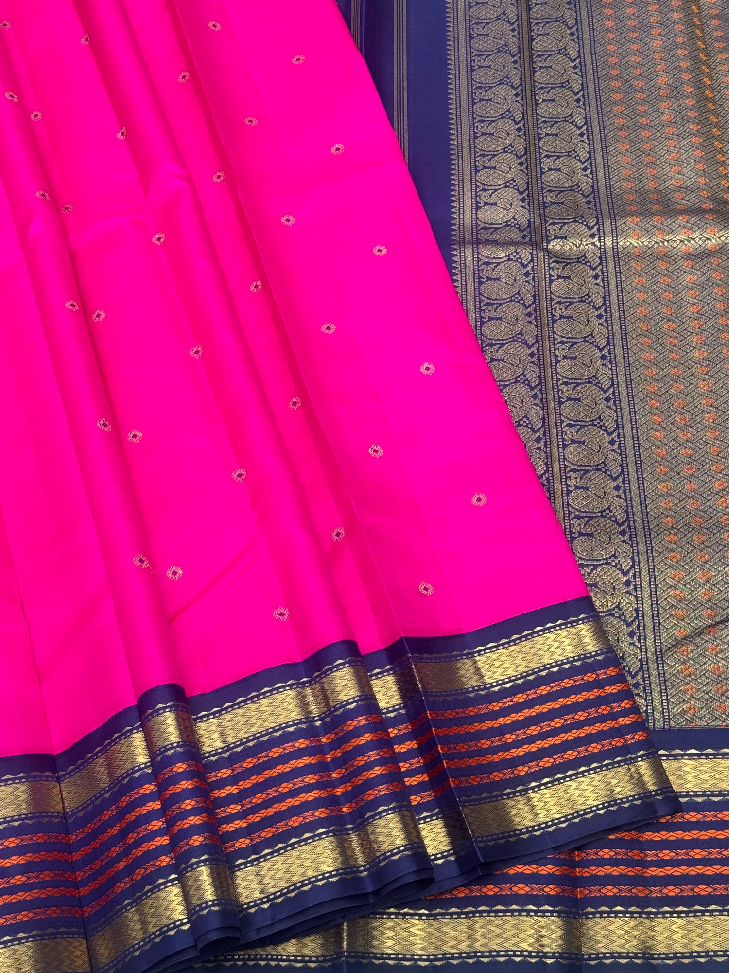 A Masterpiece kanchivaram korvai silk saree in Patturose pink with midnight blue