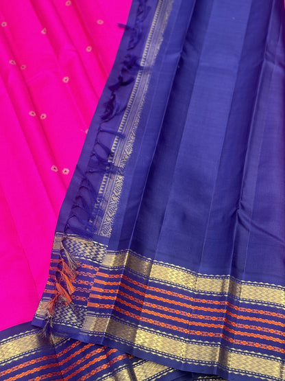 A Masterpiece kanchivaram korvai silk saree in Patturose pink with midnight blue