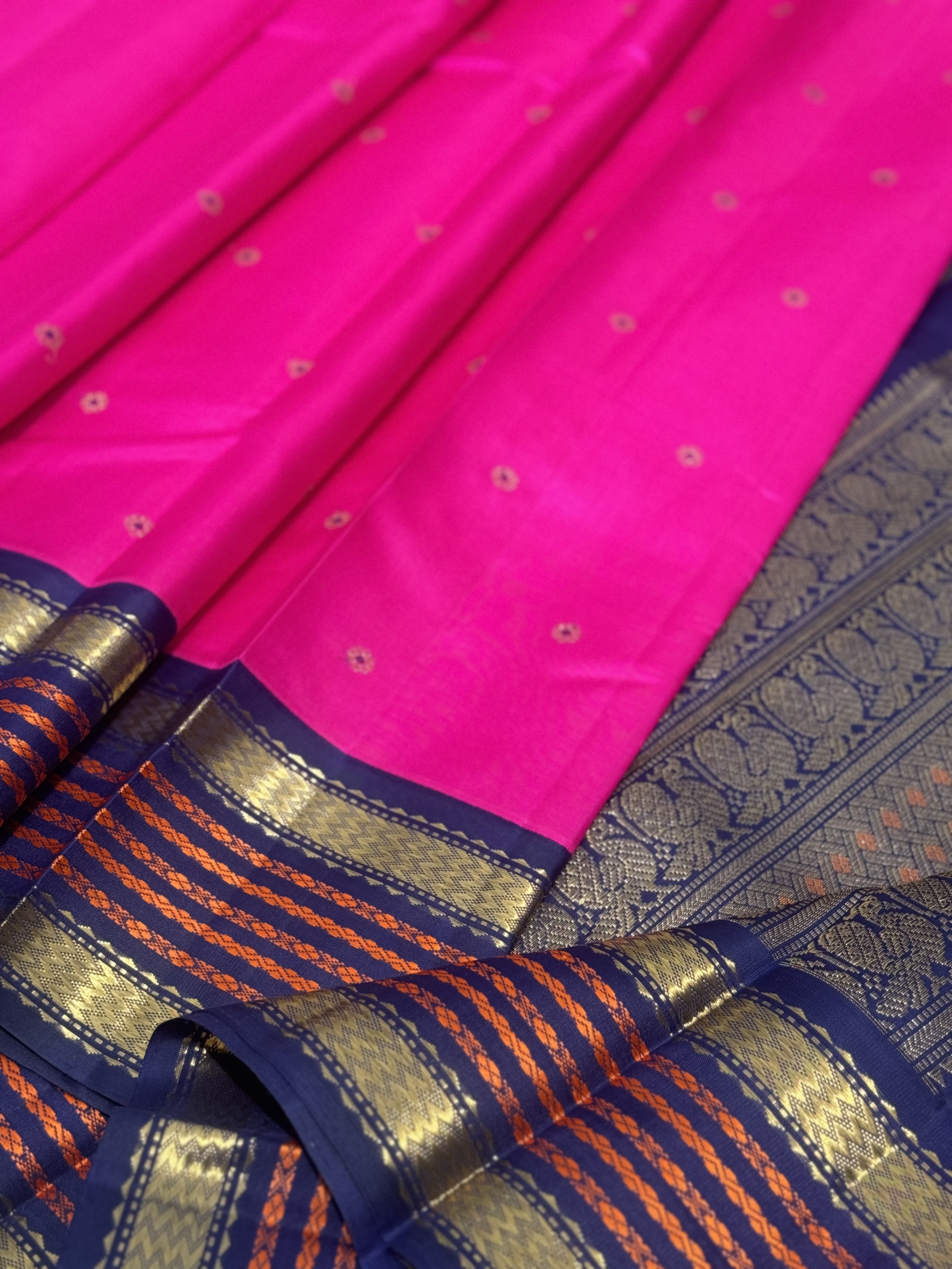 A Masterpiece kanchivaram korvai silk saree in Patturose pink with midnight blue
