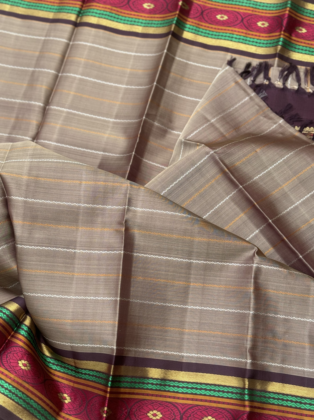 A Masterpiece neli veldhari kanchivaram korvai silk saree in a gorgeous molten gold shade