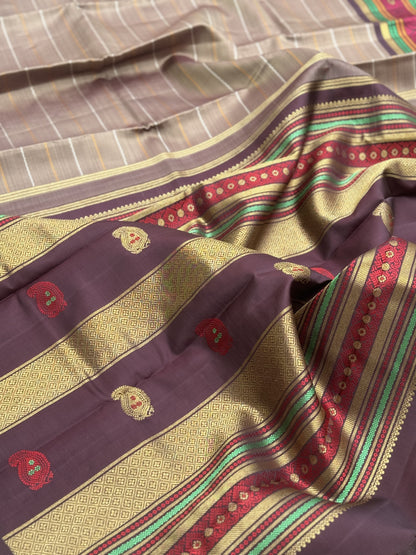 A Masterpiece neli veldhari kanchivaram korvai silk saree in a gorgeous molten gold shade