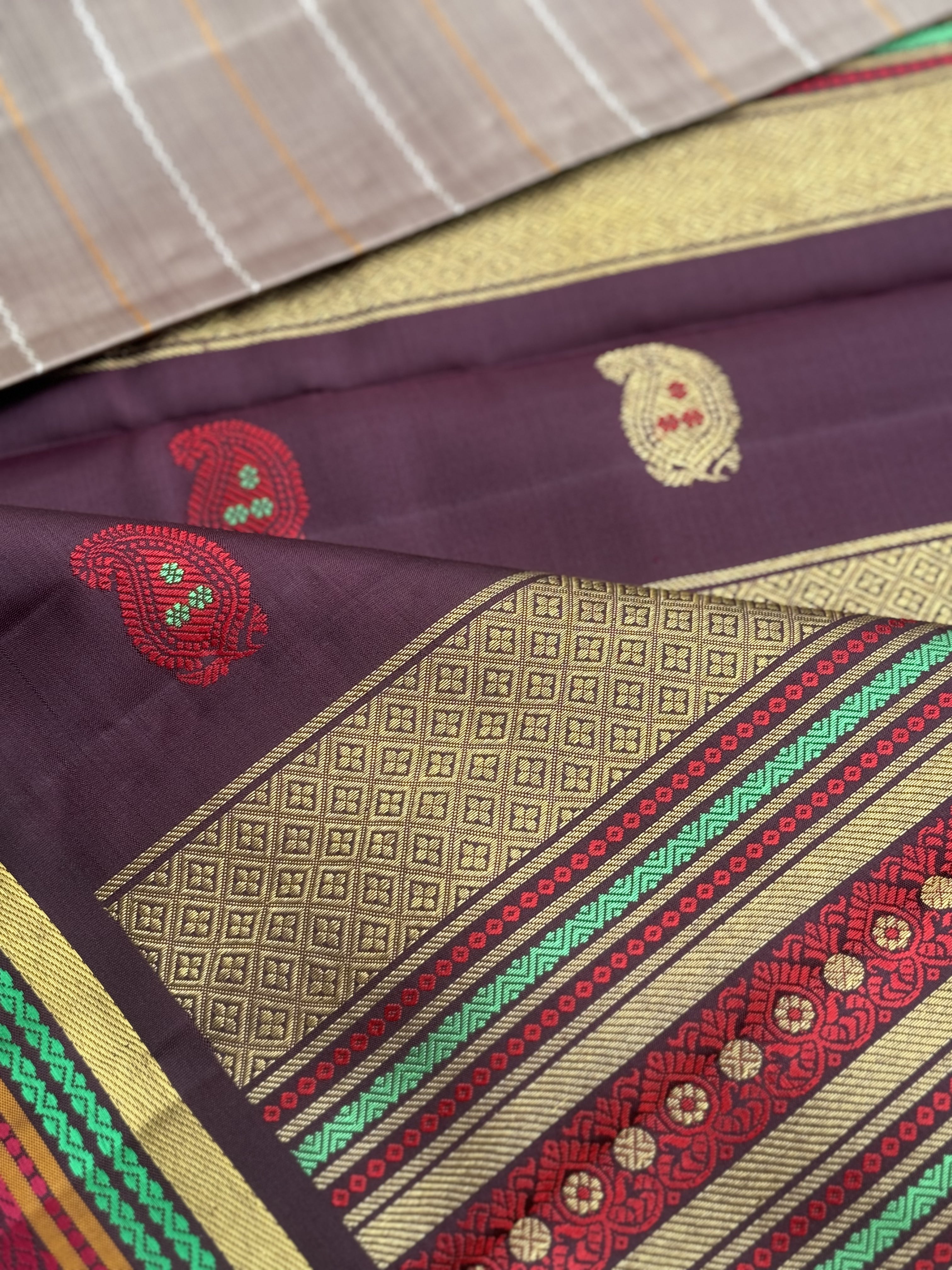A Masterpiece neli veldhari kanchivaram korvai silk saree in a gorgeous molten gold shade