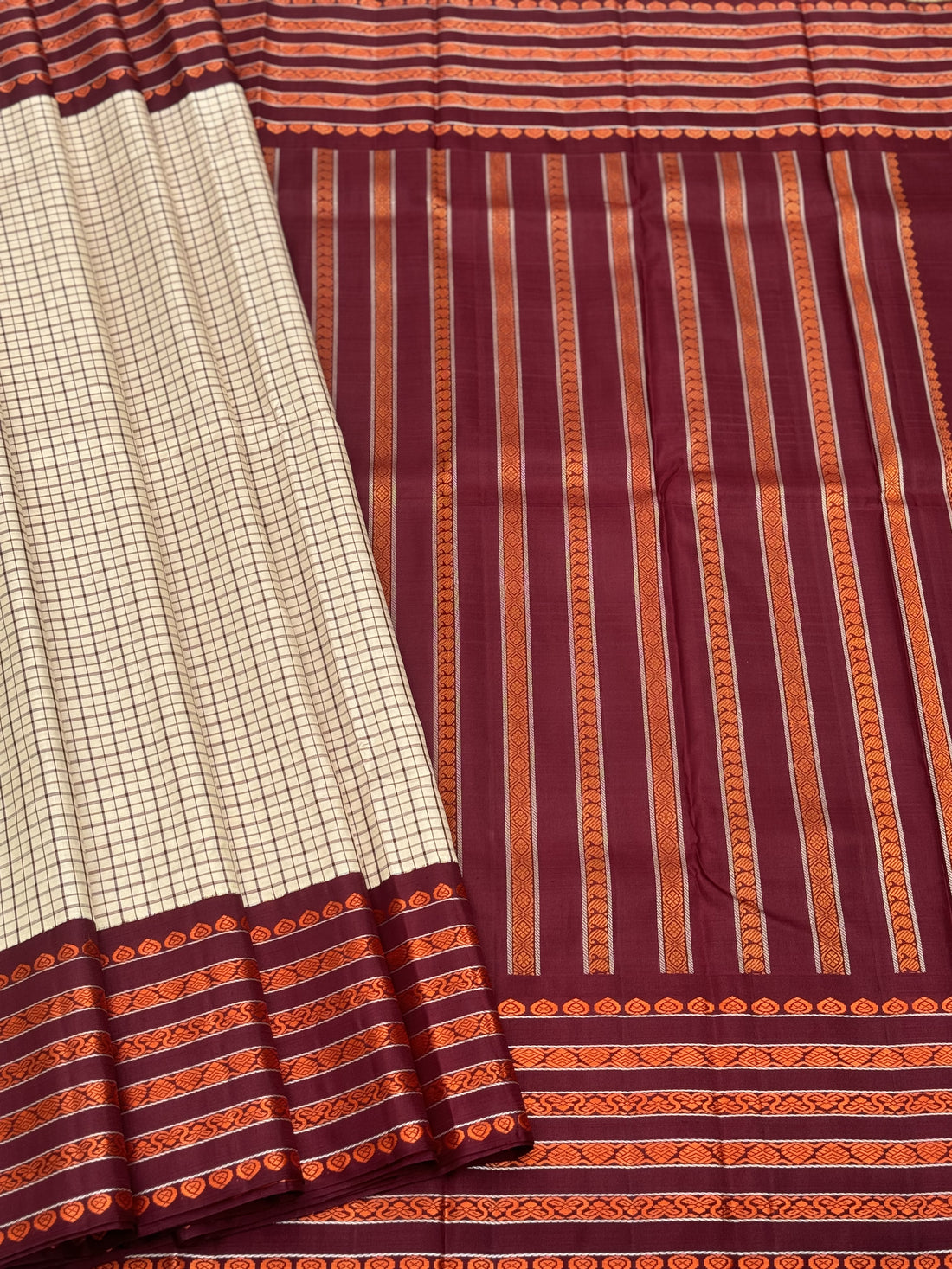 A Masterpiece no zari kanchivaram korvai silk saree in 6 pettu threadwork