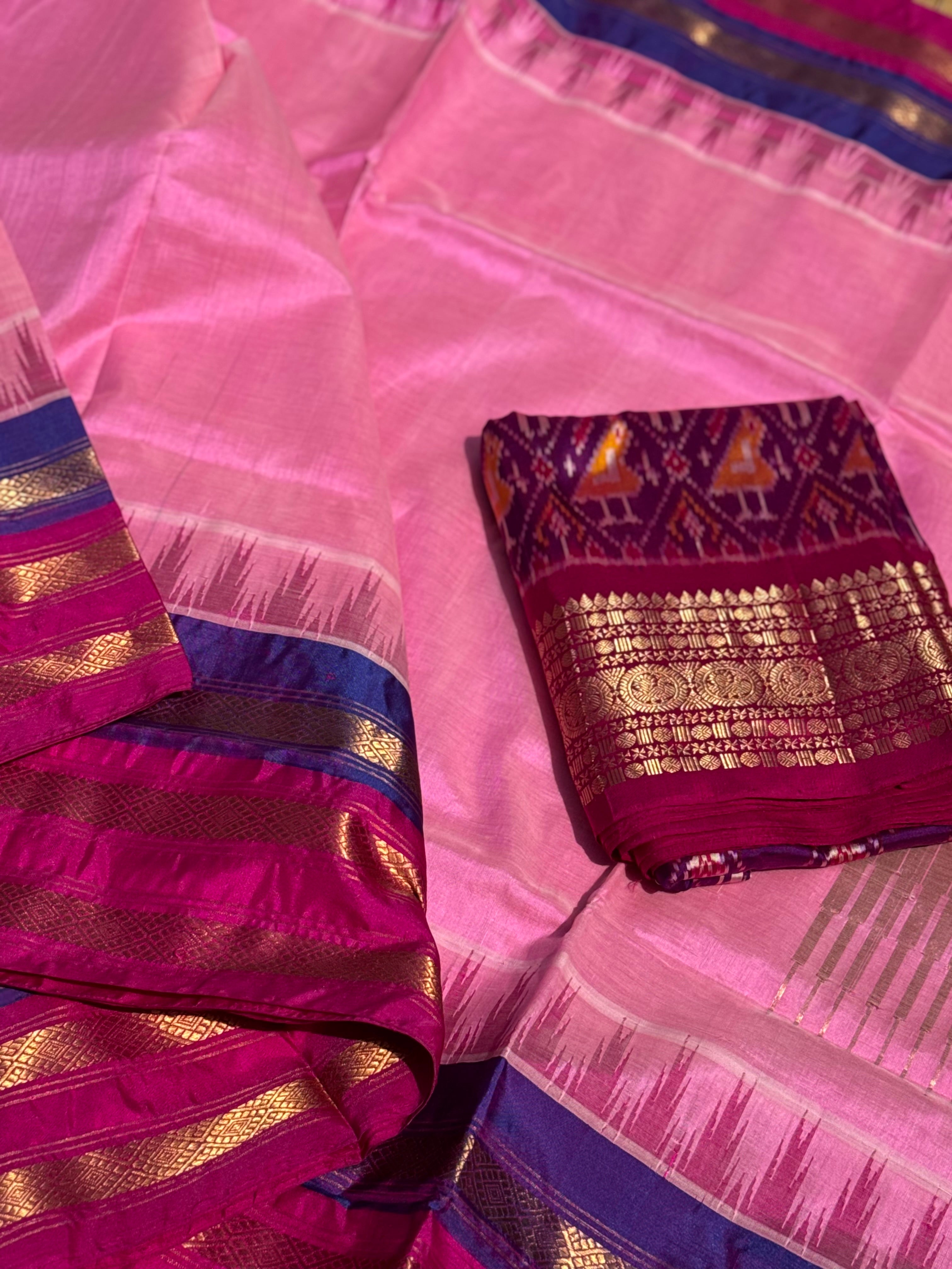 Handspun and handwoven ponduru Khadhi by silk saree