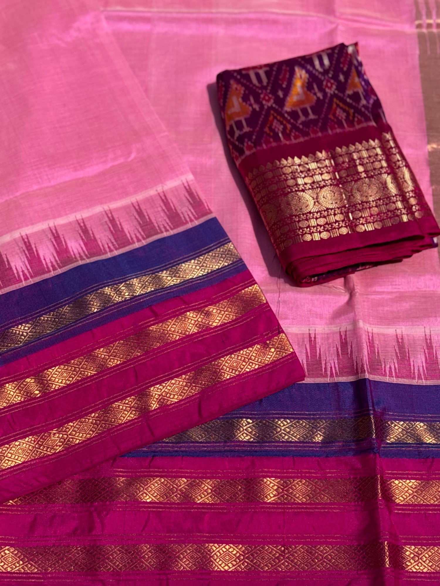 Handspun and handwoven ponduru Khadhi by silk saree