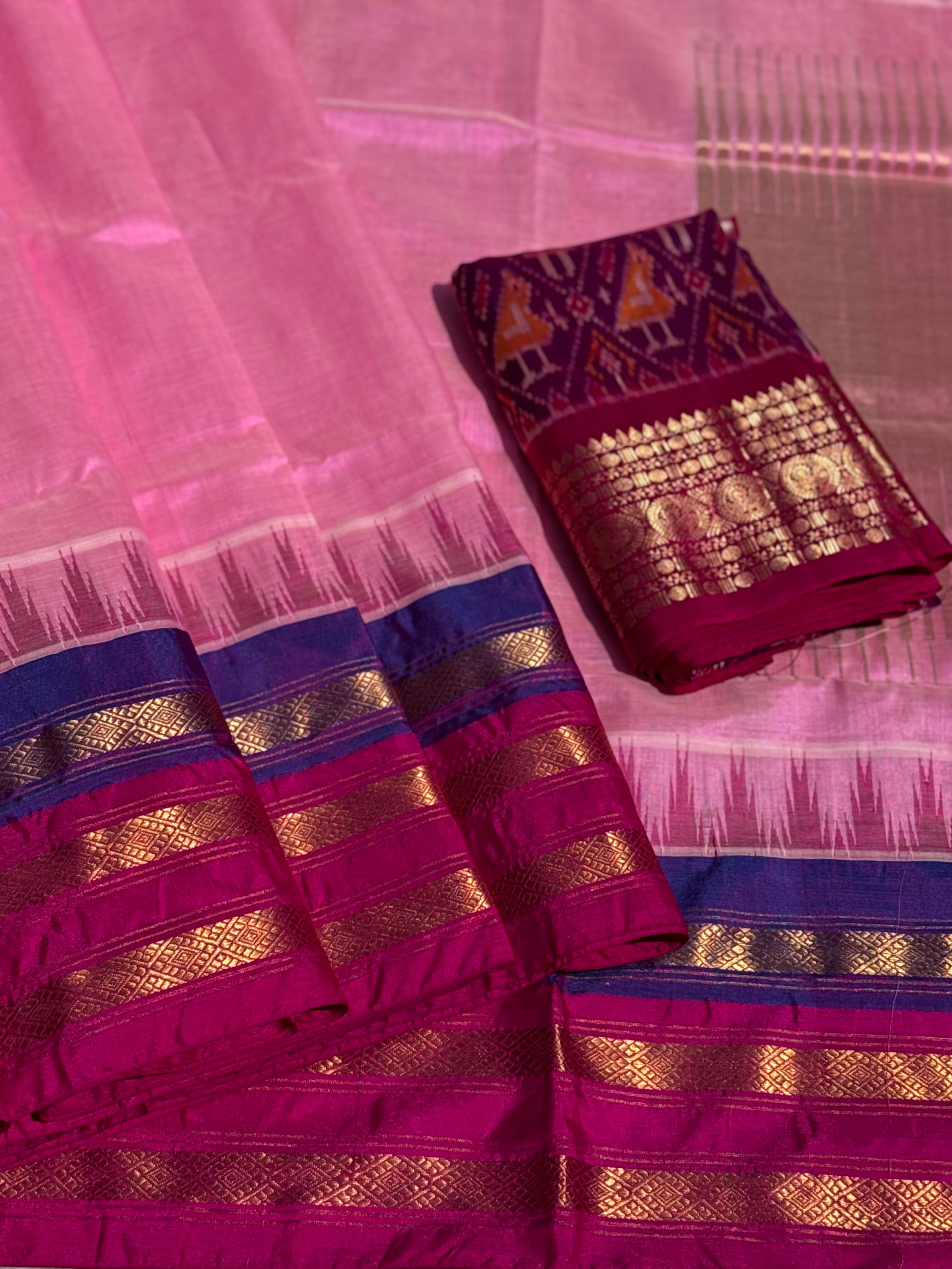 Handspun and handwoven ponduru Khadhi by silk saree