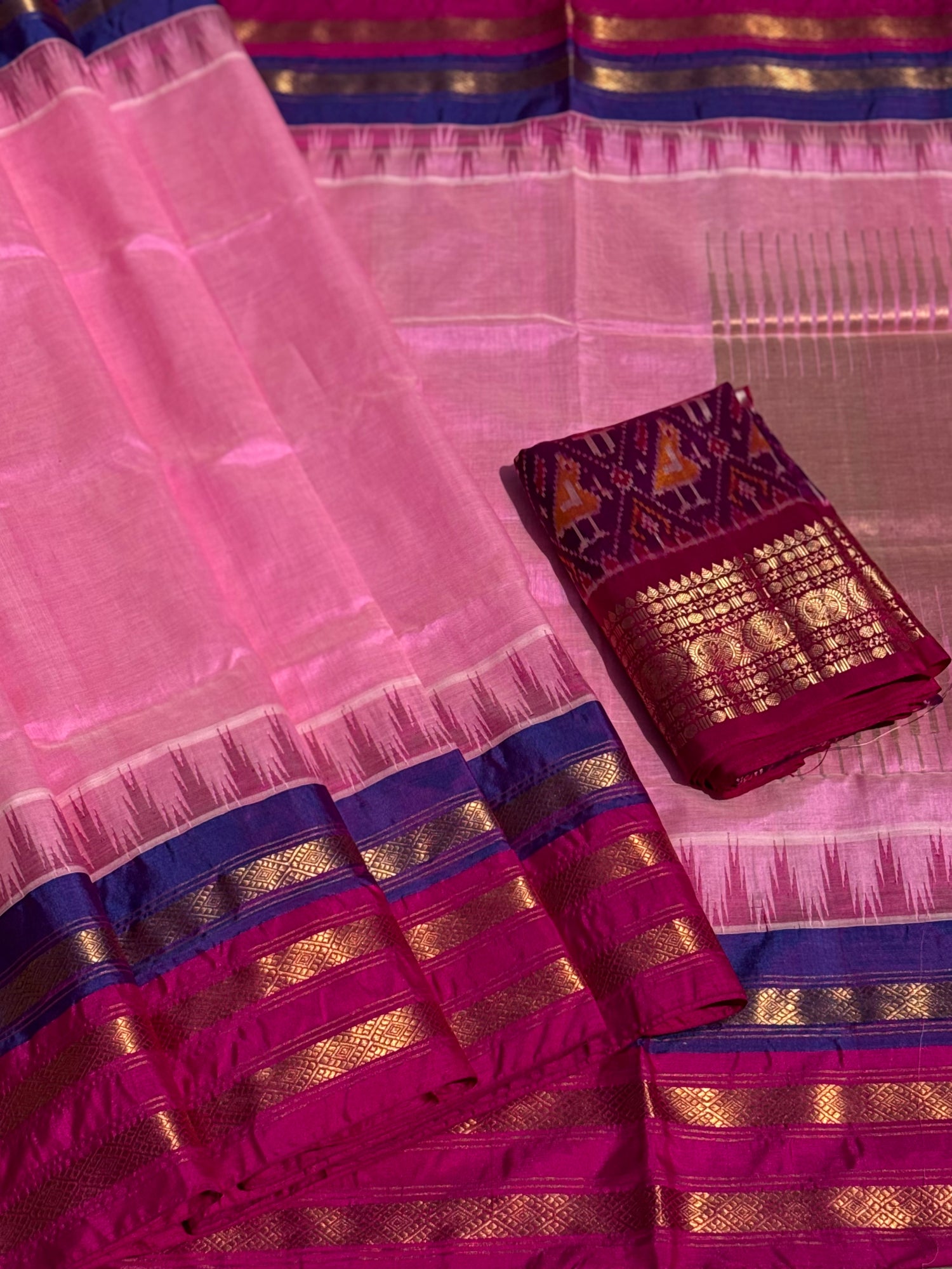 Handspun and handwoven ponduru Khadhi by silk saree