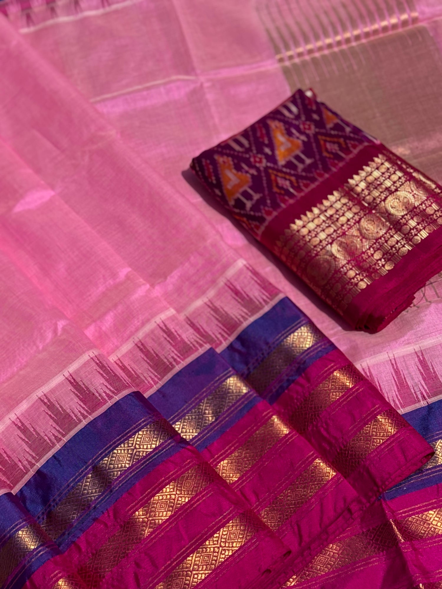 Handspun and handwoven ponduru Khadhi by silk saree