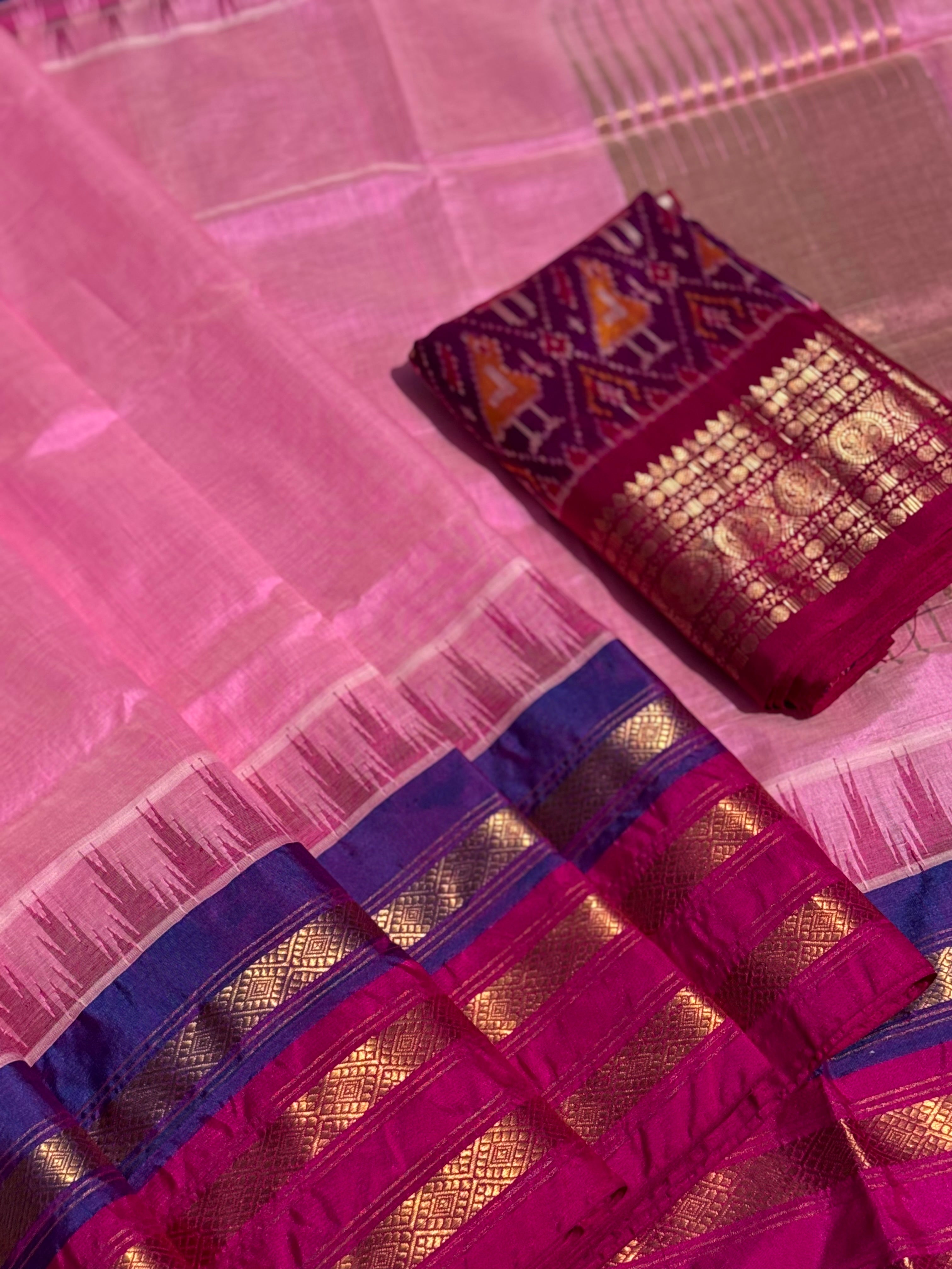 Handspun and handwoven ponduru Khadhi by silk saree