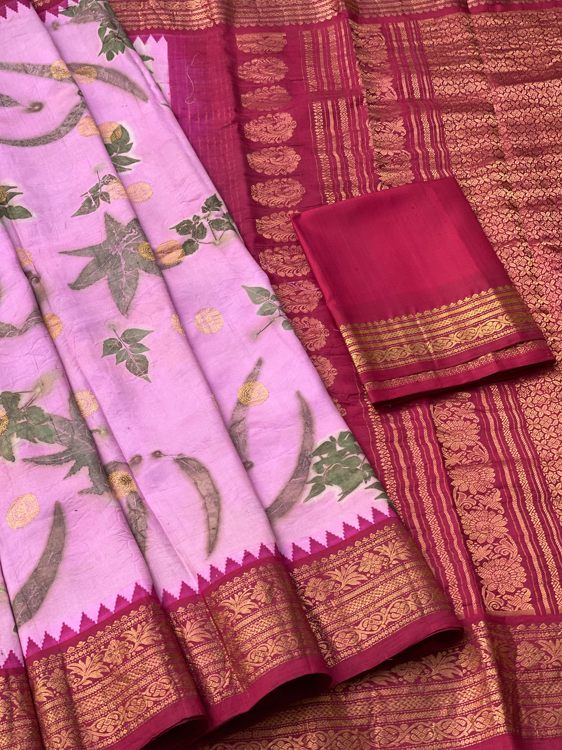 A Pink on deep pink Handmade Ecoprints Gadwal silk saree