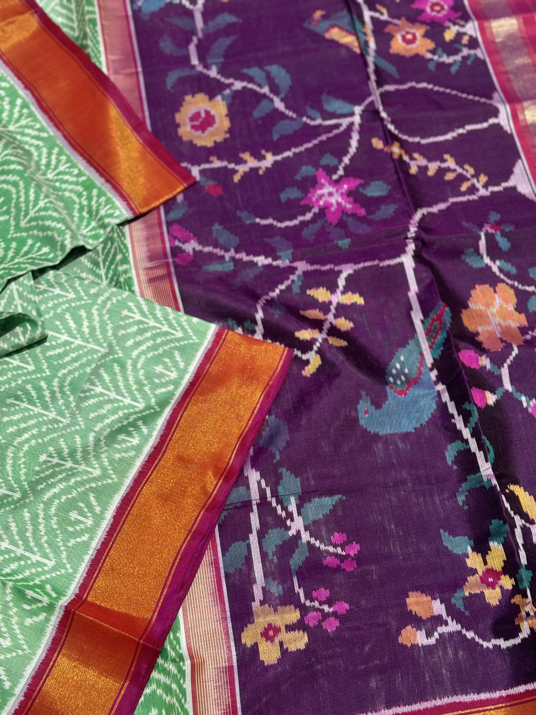 RESERVED FOR S CHOWDRY A gorgeous Mint green shade single ikkat patola silk SAREE