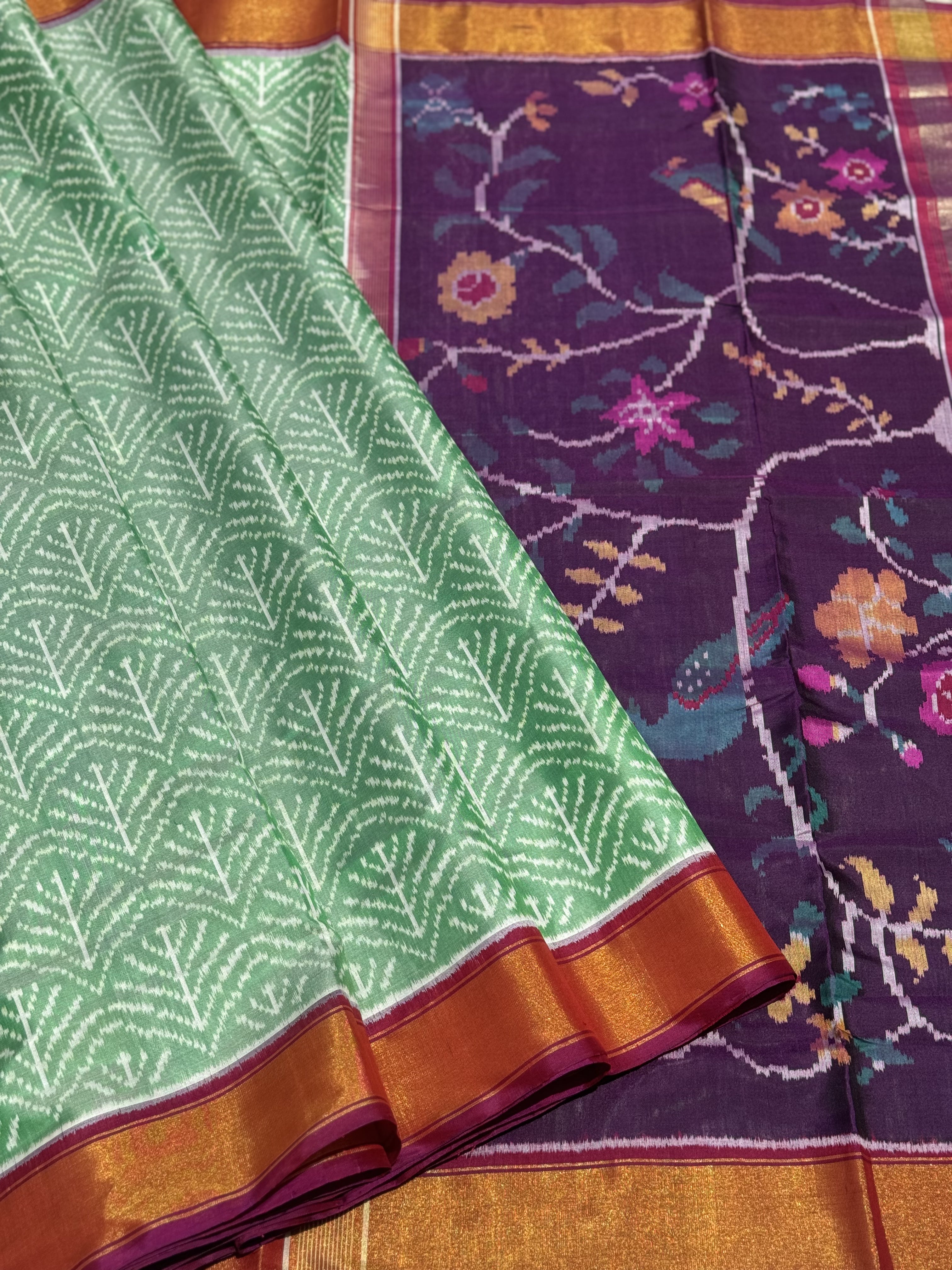 A gorgeous Mint green shade single ikkat patola silk SAREE