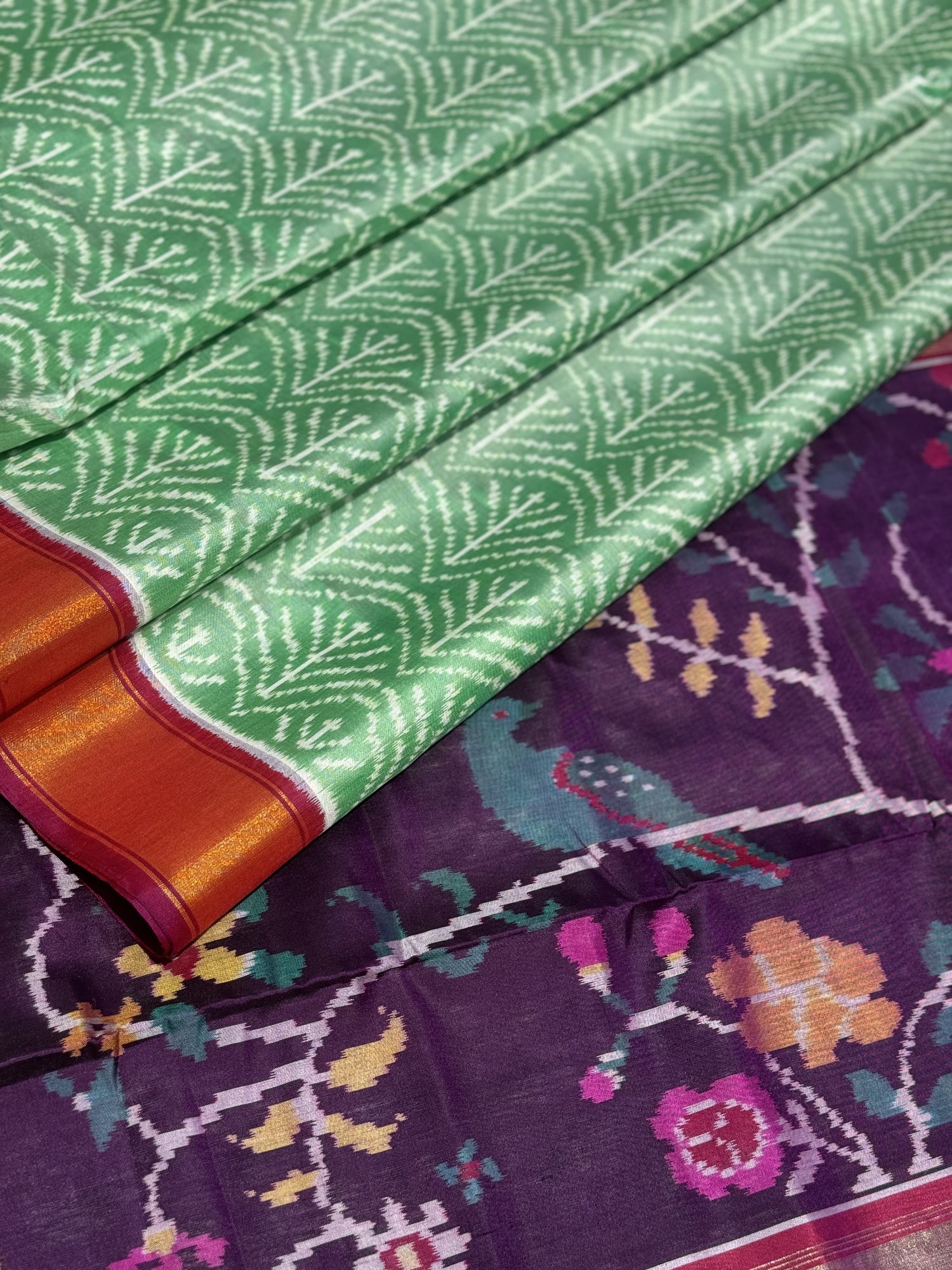 A gorgeous Mint green shade single ikkat patola silk SAREE