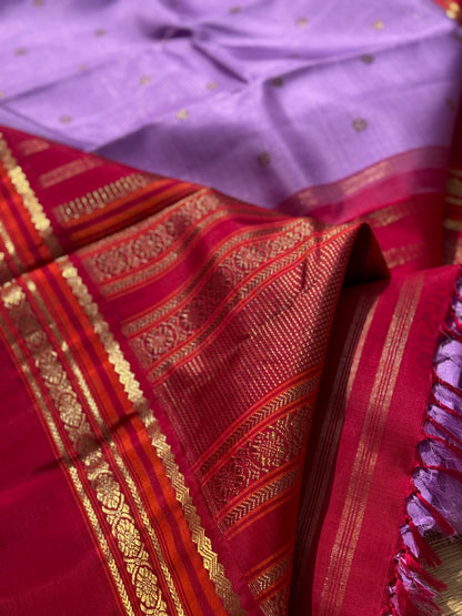 PARAMPARA Kanchivaram silk saree in lilac with arakku red shade