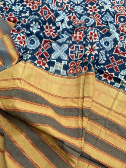 20 Motifs Natural Dyed Double Ikkat Telia Rumal Cotton Saree