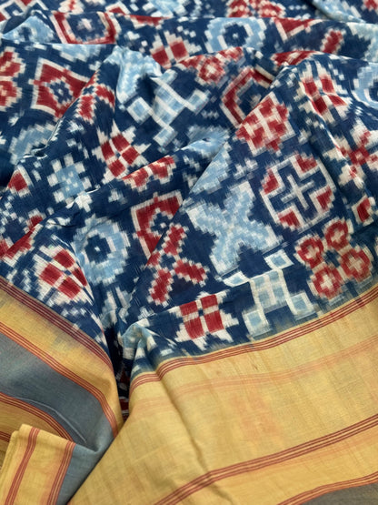 20 Motifs Natural Dyed Double Ikkat Telia Rumal Cotton Saree
