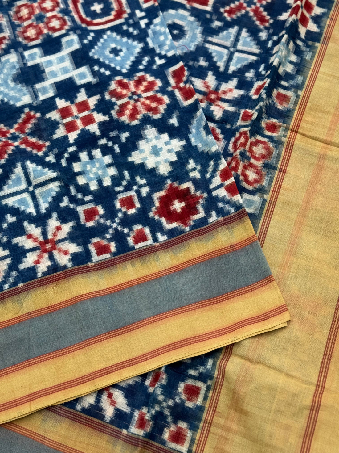 20 Motifs Natural Dyed Double Ikkat Telia Rumal Cotton Saree