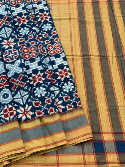 20 Motifs Natural Dyed Double Ikkat Telia Rumal Cotton Saree