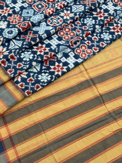 20 Motifs Natural Dyed Double Ikkat Telia Rumal Cotton Saree