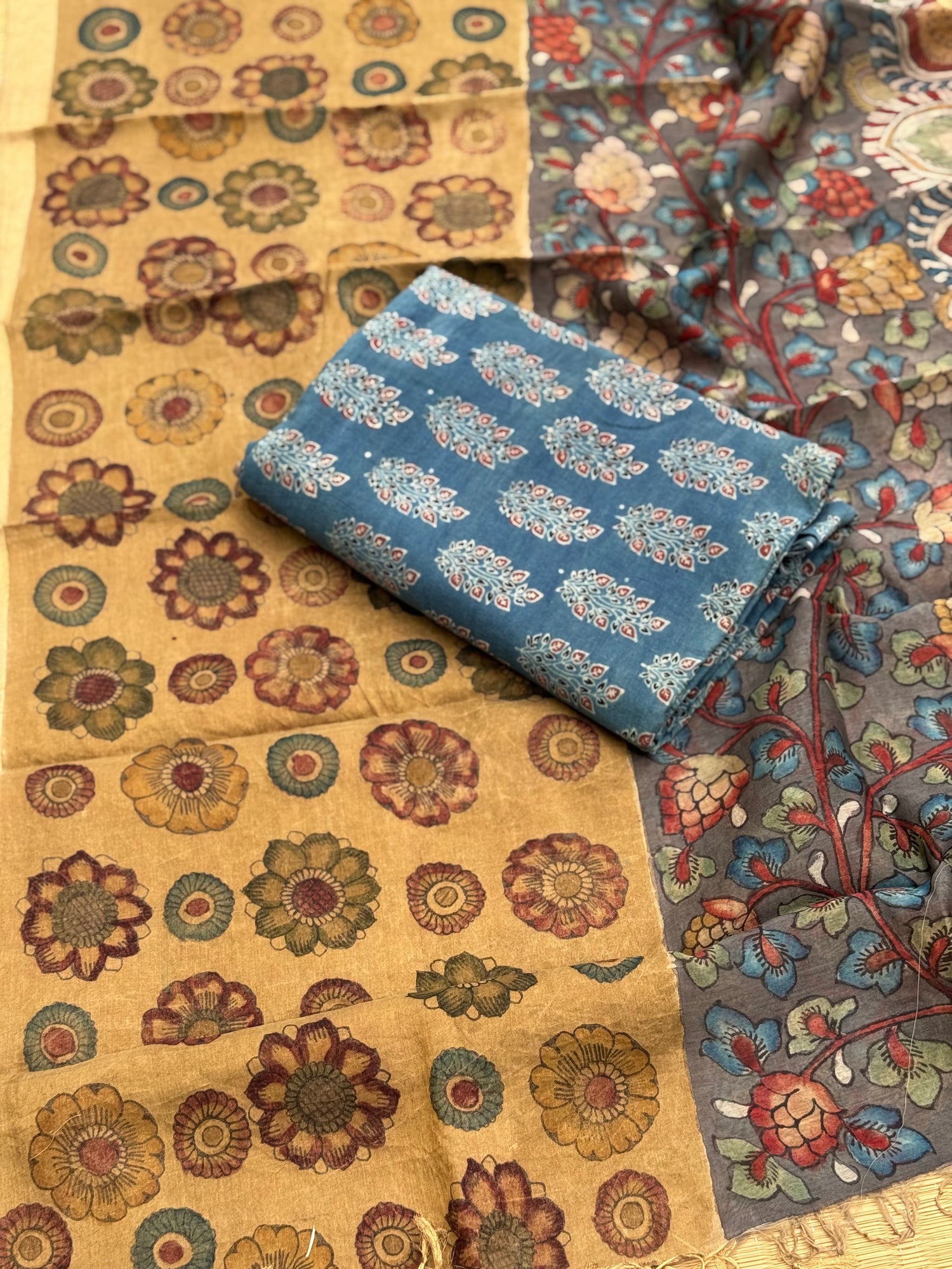 PENKALAMKARI TISSUE SILK SALWAR SUIT TOP WITH DUPPATTA