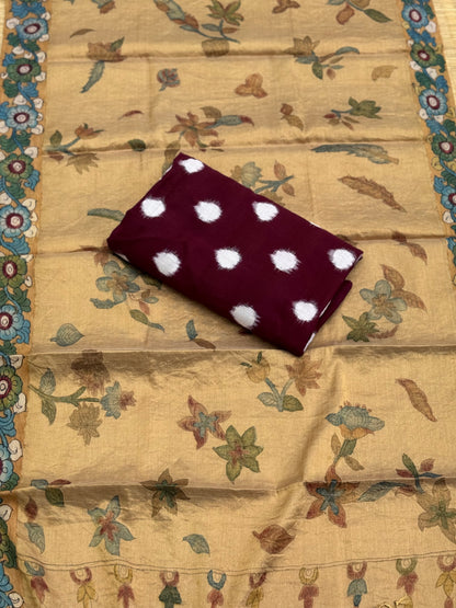 PENKALAMKARI TISSUE SILK SALWAR SUIT TOP WITH DUPPATTA