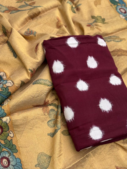 PENKALAMKARI TISSUE SILK SALWAR SUIT TOP WITH DUPPATTA