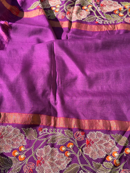 Reserved for client - A masterpiece Paimadi kanchivaram silk saree with miniature penkalamkari and Katha handembroidery work