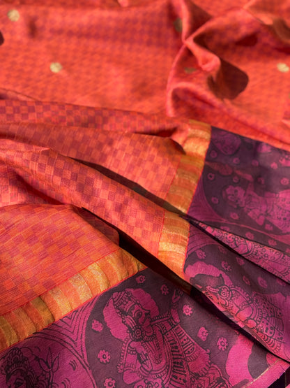 Reserved for client - A masterpiece Paimadi kanchivaram silk saree with miniature penkalamkari and Katha handembroidery work