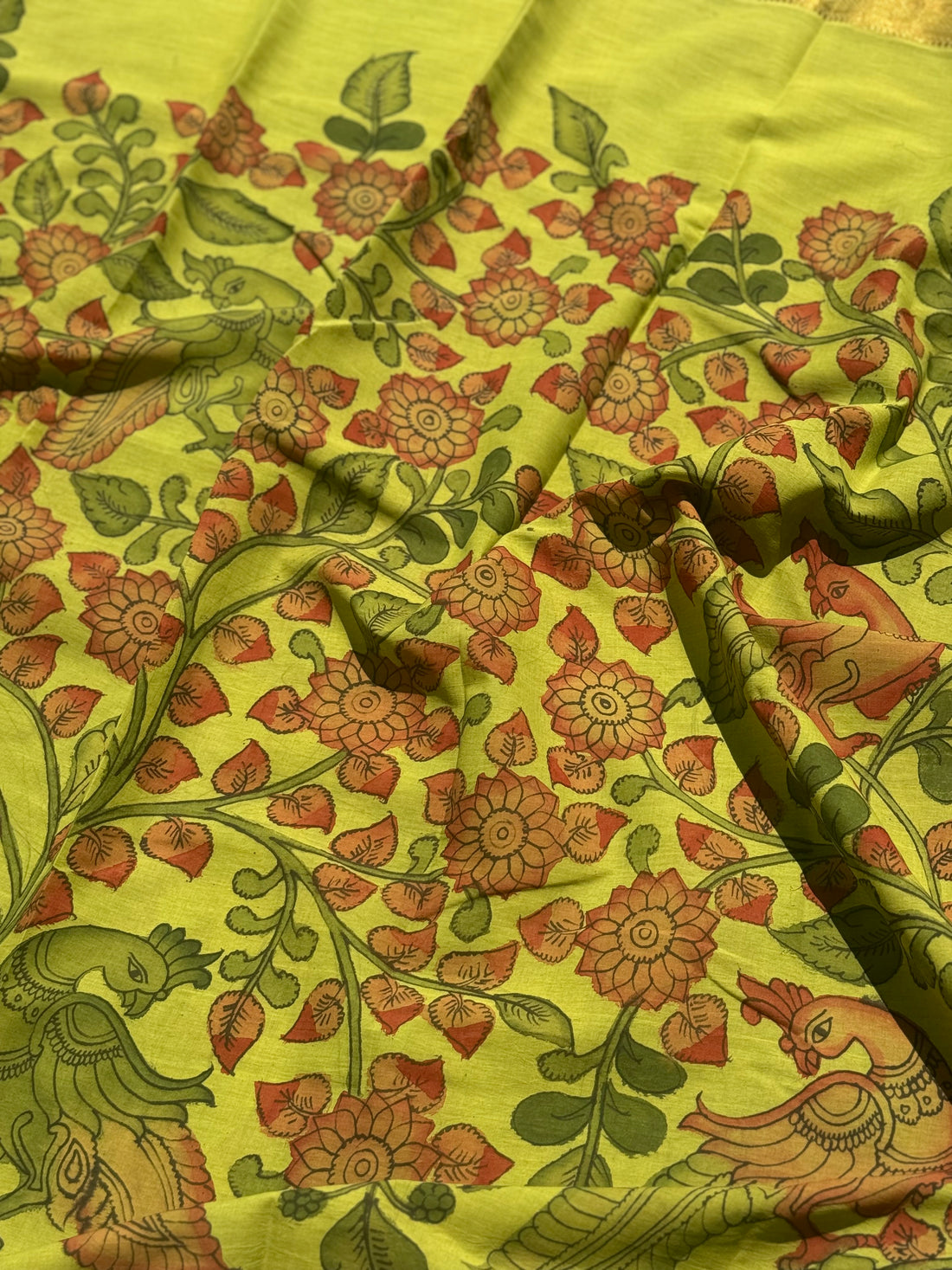 A subtle elegant mangalgiri cotton penkalamkari saree