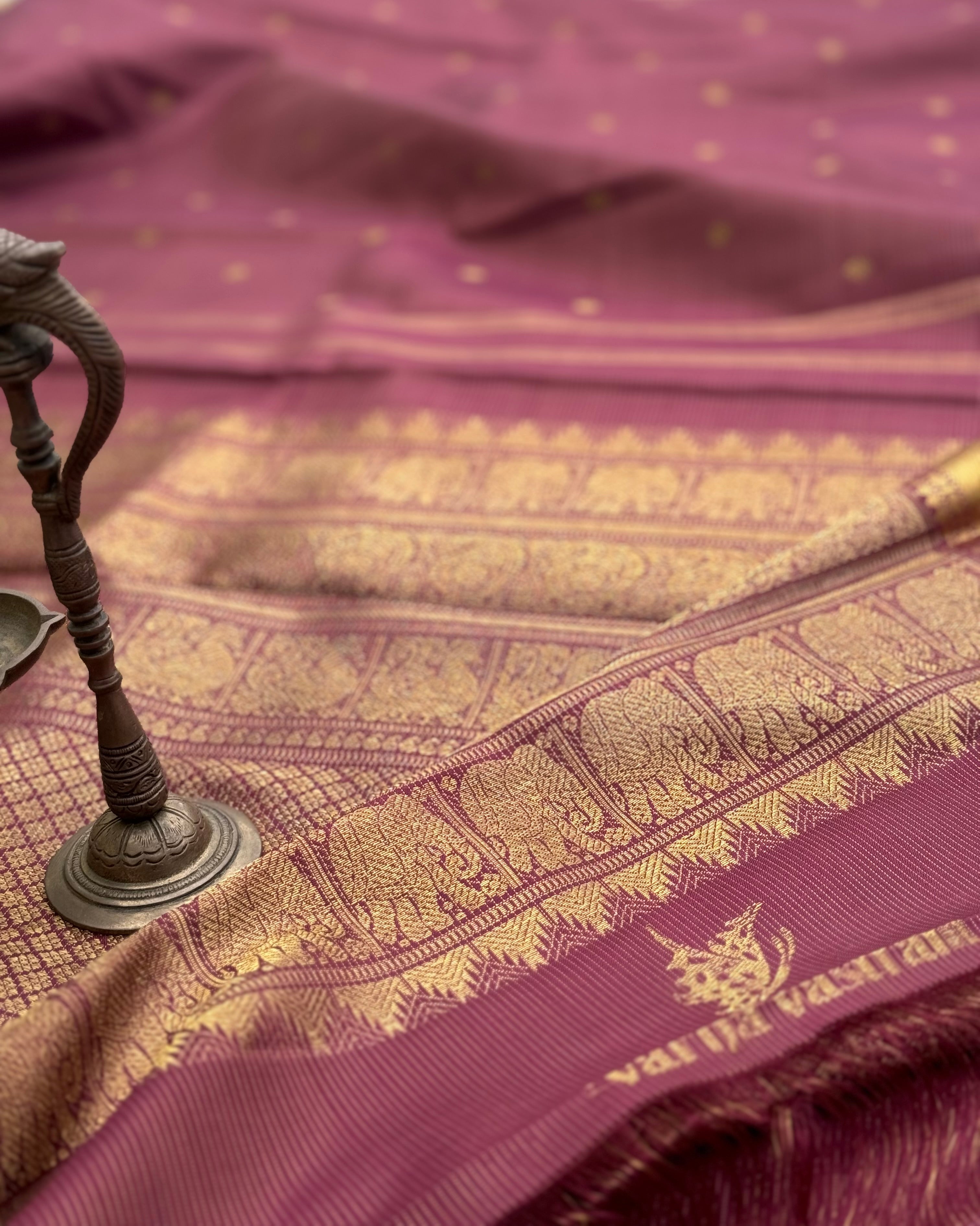 EKANTA - 3 THE COMPLETE NATURAL DYE KANCHIVARAM SILK SAREE - MAJESTIC HEIRLOOM VAIRAOOSI WEAVE