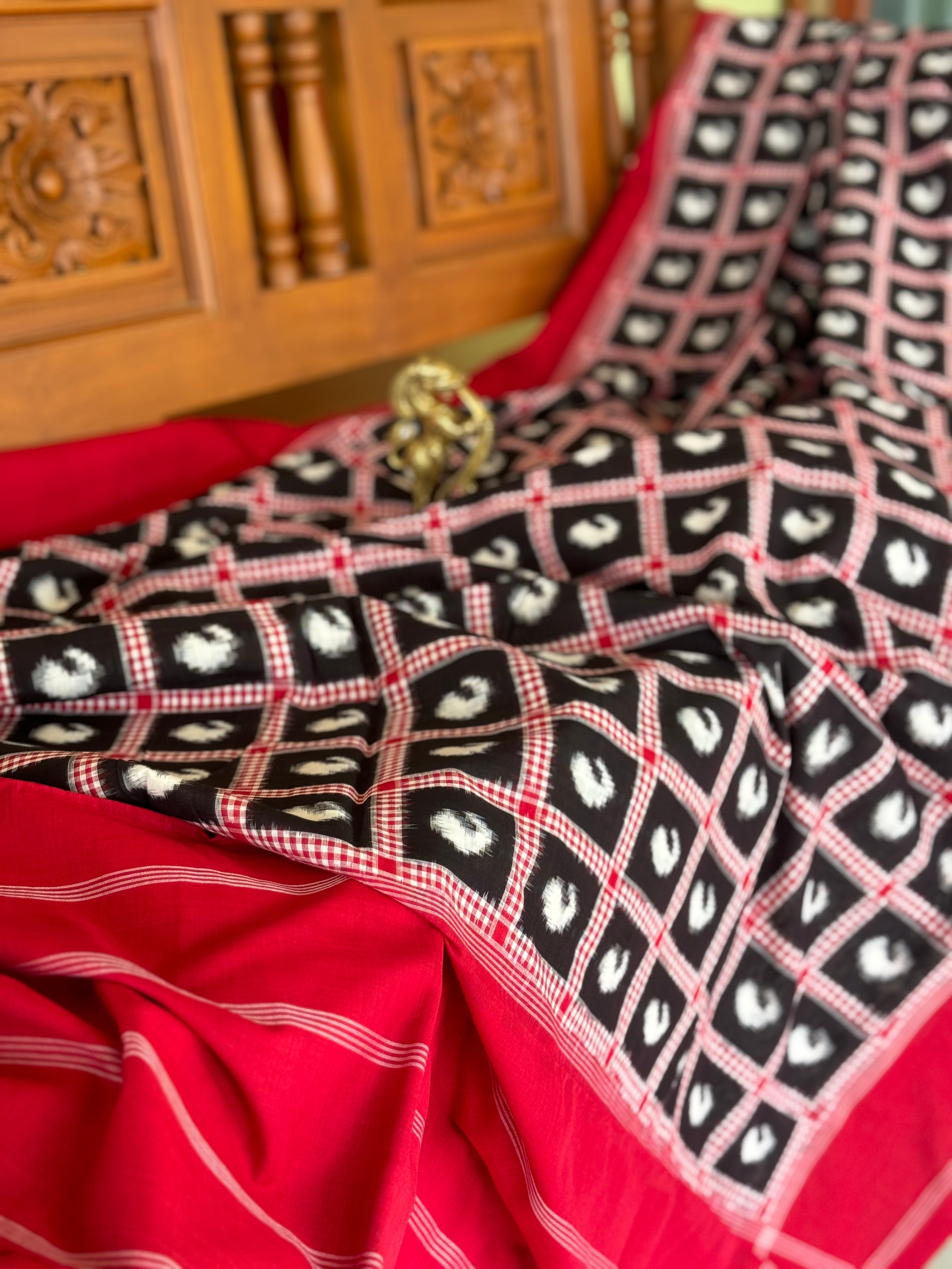 A Masterpiece Double Ikkat Telia Rumal Cotton Saree