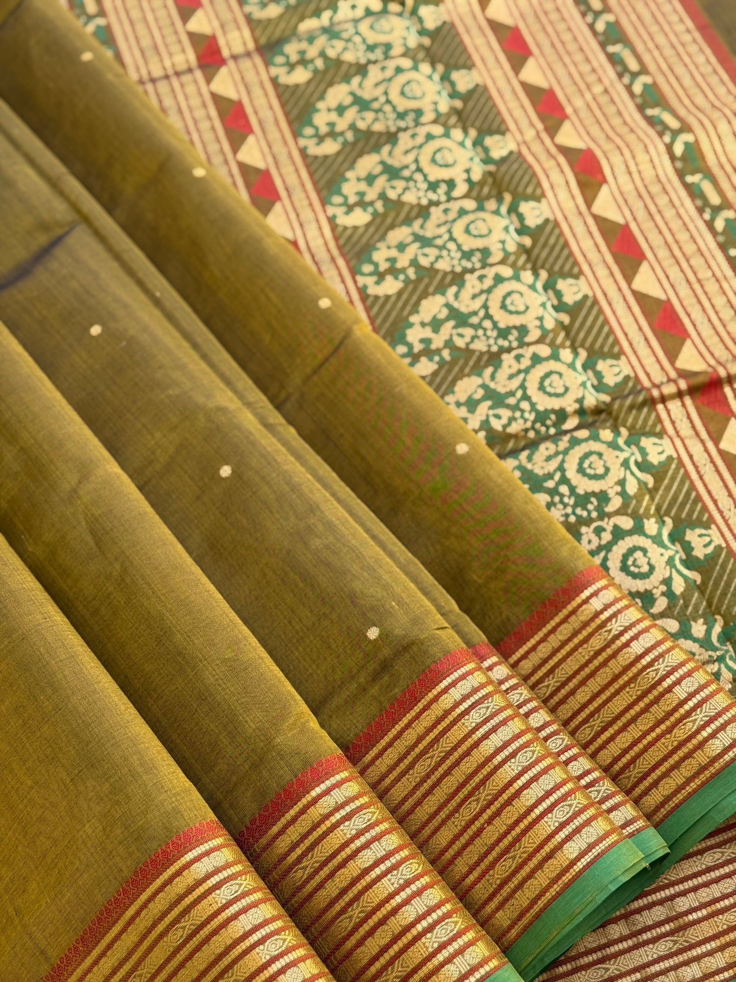 Kanchi silk cotton saree with paithani inspired motifs on pallu