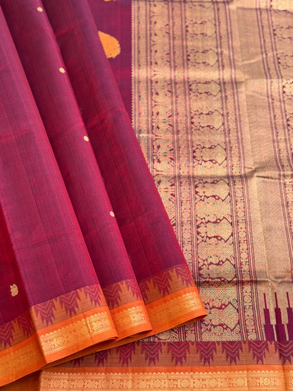 Kanchi silk cotton saree with contrast orange border