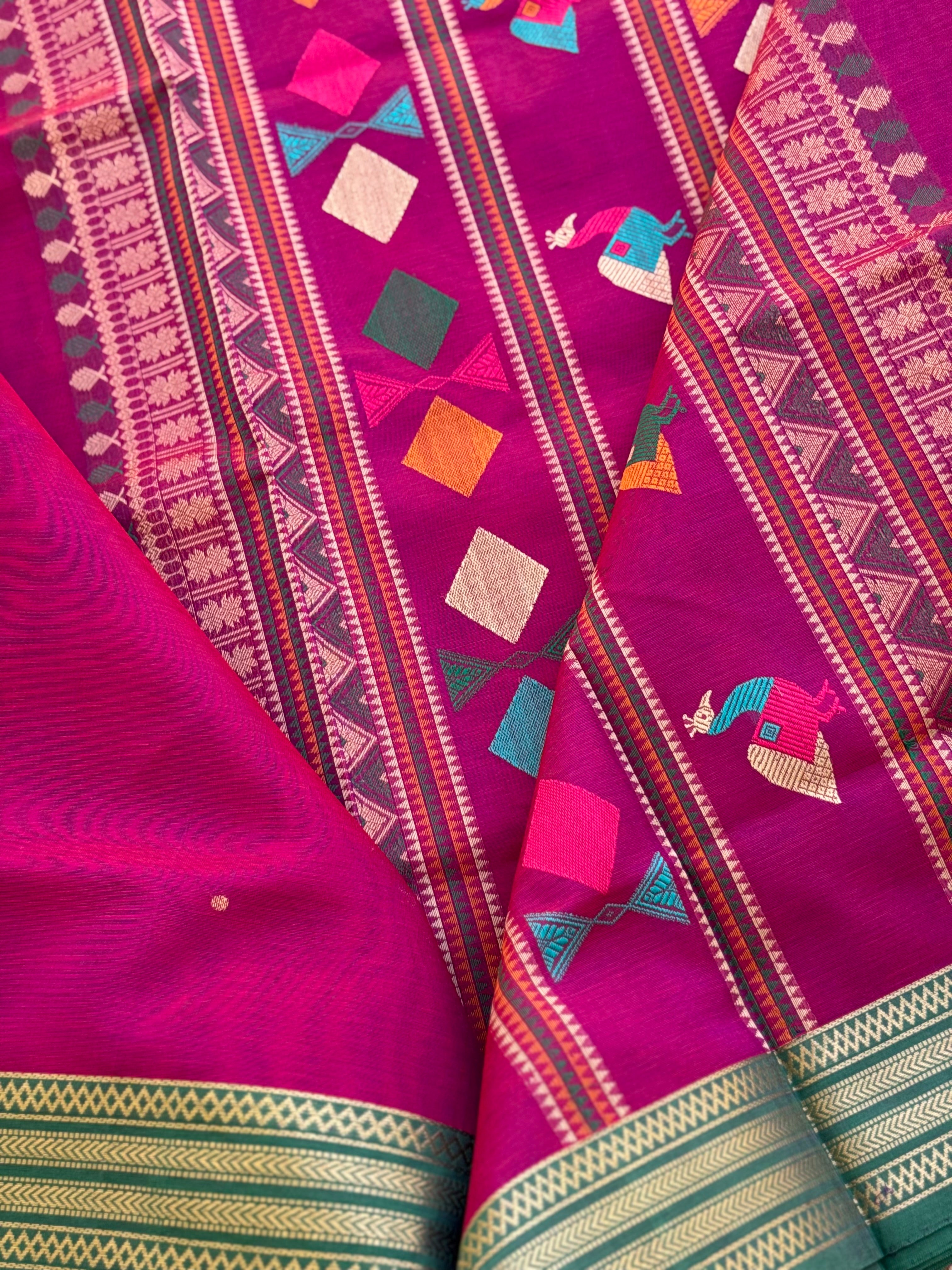 Bomkai inspired Kanchi silk cotton saree