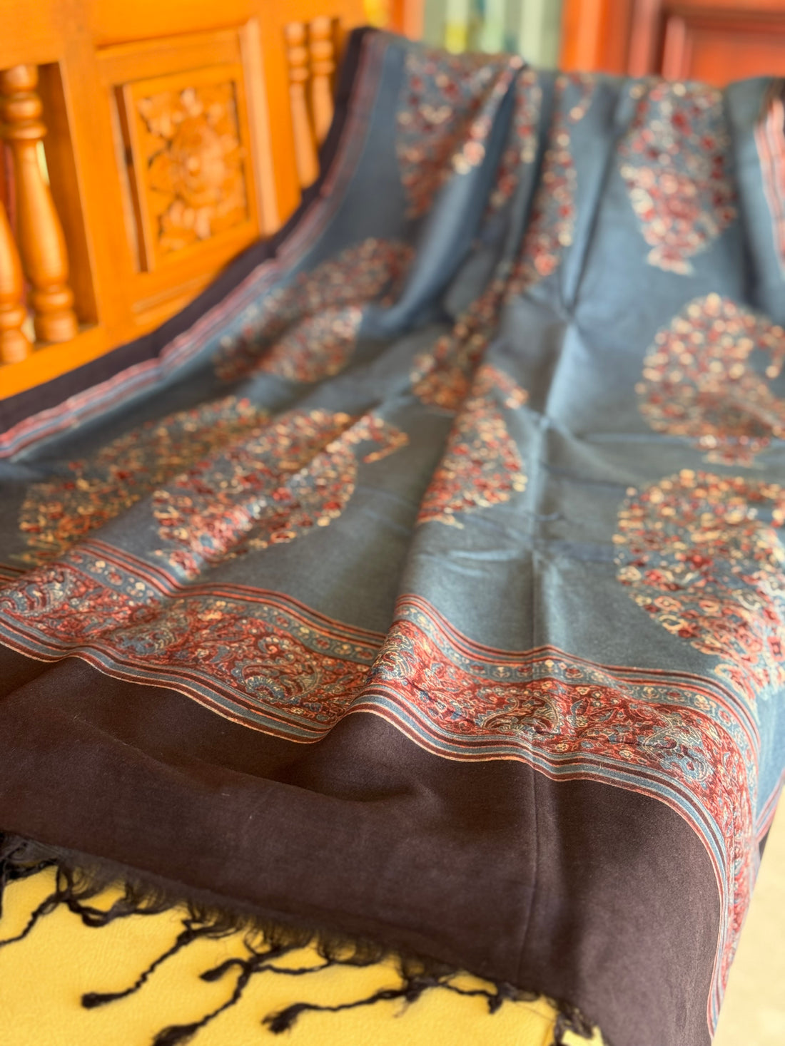 NATURAL DYED / VEGETABLE DYED HANDBLOCK PRINTS AJRAKH SILK DUPPATTA