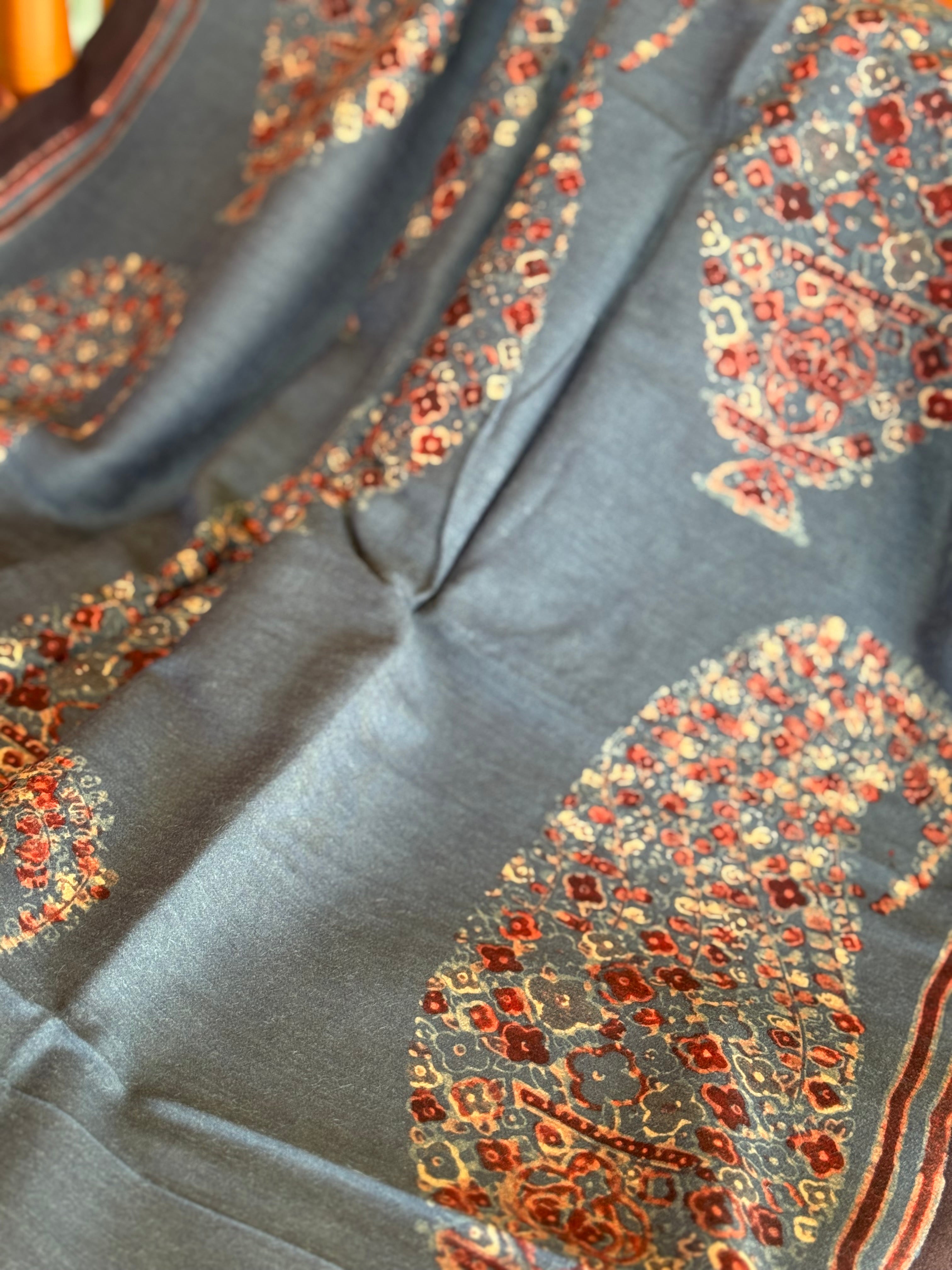 NATURAL DYED / VEGETABLE DYED HANDBLOCK PRINTS AJRAKH SILK DUPPATTA