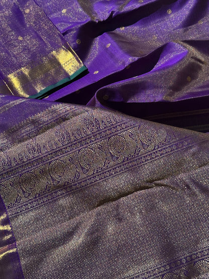 Gorgeous Purple Blue with green Selvedge Vairaoosi Kanchivaram Silk
