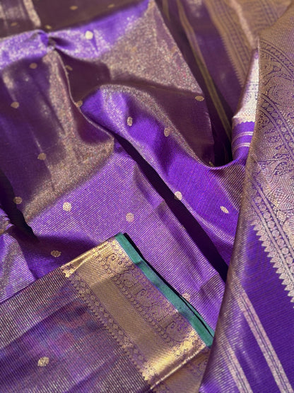 Gorgeous Purple Blue with green Selvedge Vairaoosi Kanchivaram Silk