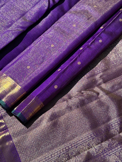 Gorgeous Purple Blue with green Selvedge Vairaoosi Kanchivaram Silk